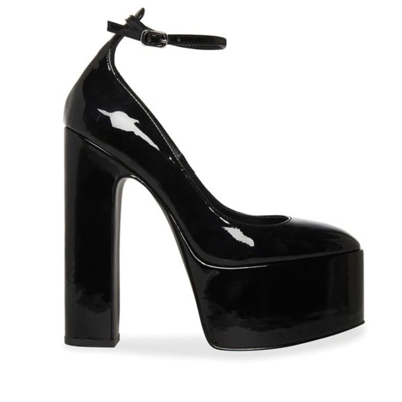 Steve Madden Skyrise Ankle Strap Platform High Heel Pumps (Black Patent) - Picture 4 of 6